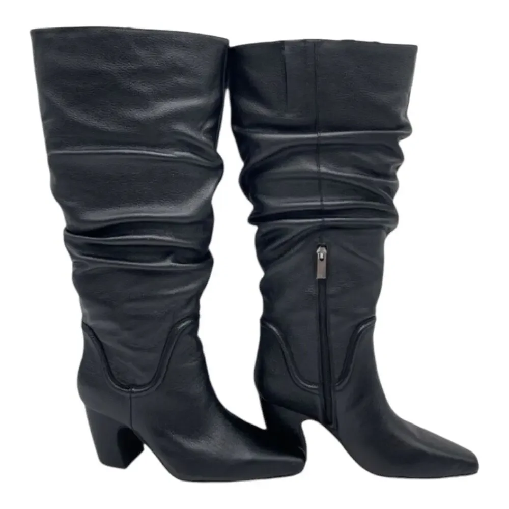 Vince Camuto Black Leather Slouchy Chelsey knee high boot Size 9 W Wide Calf NEW